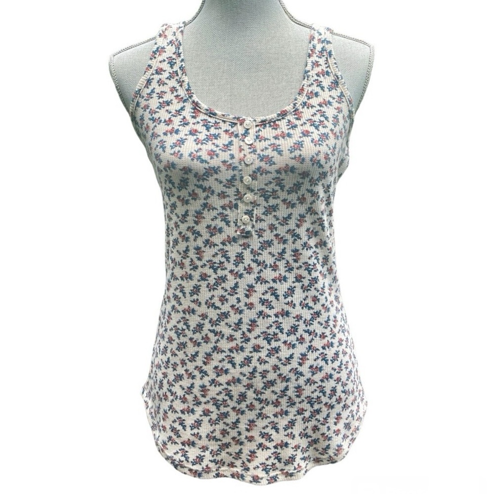 7th Ray: Ditsy Floral Tank Top With Faux Button Detail